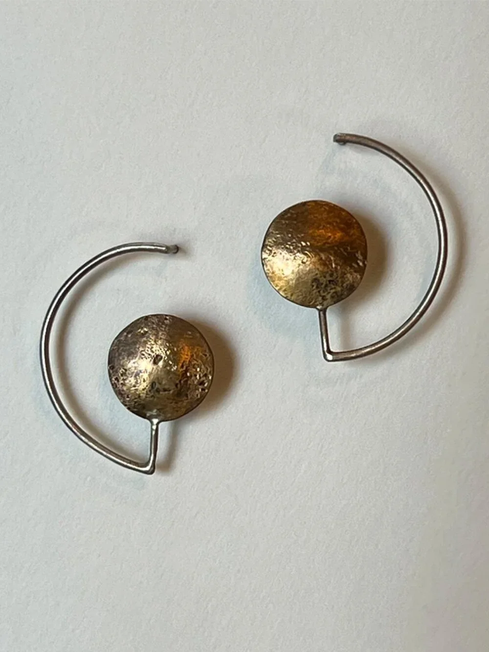 Artisan Hand Made Sterling Silver and Brass Abstract Post Earrings